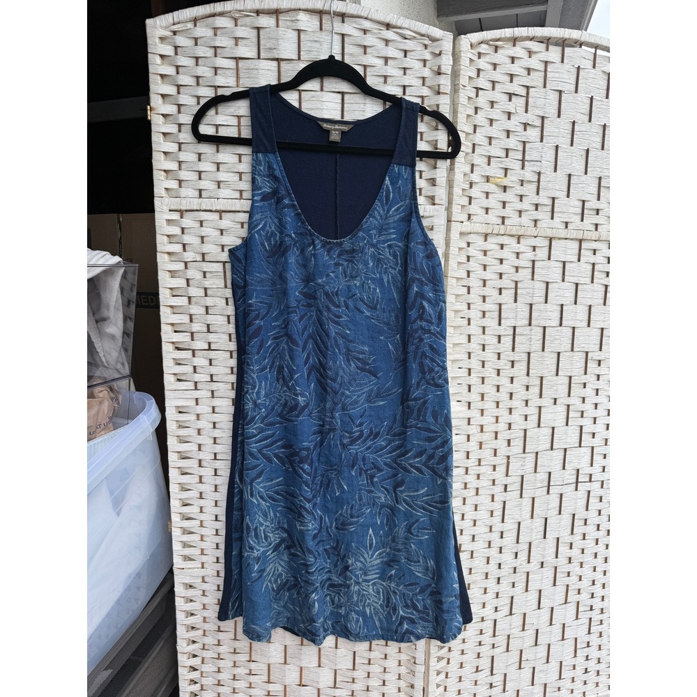Tommy Bahama vacation dress med linen cotton tropical blue denim preppy easy euc